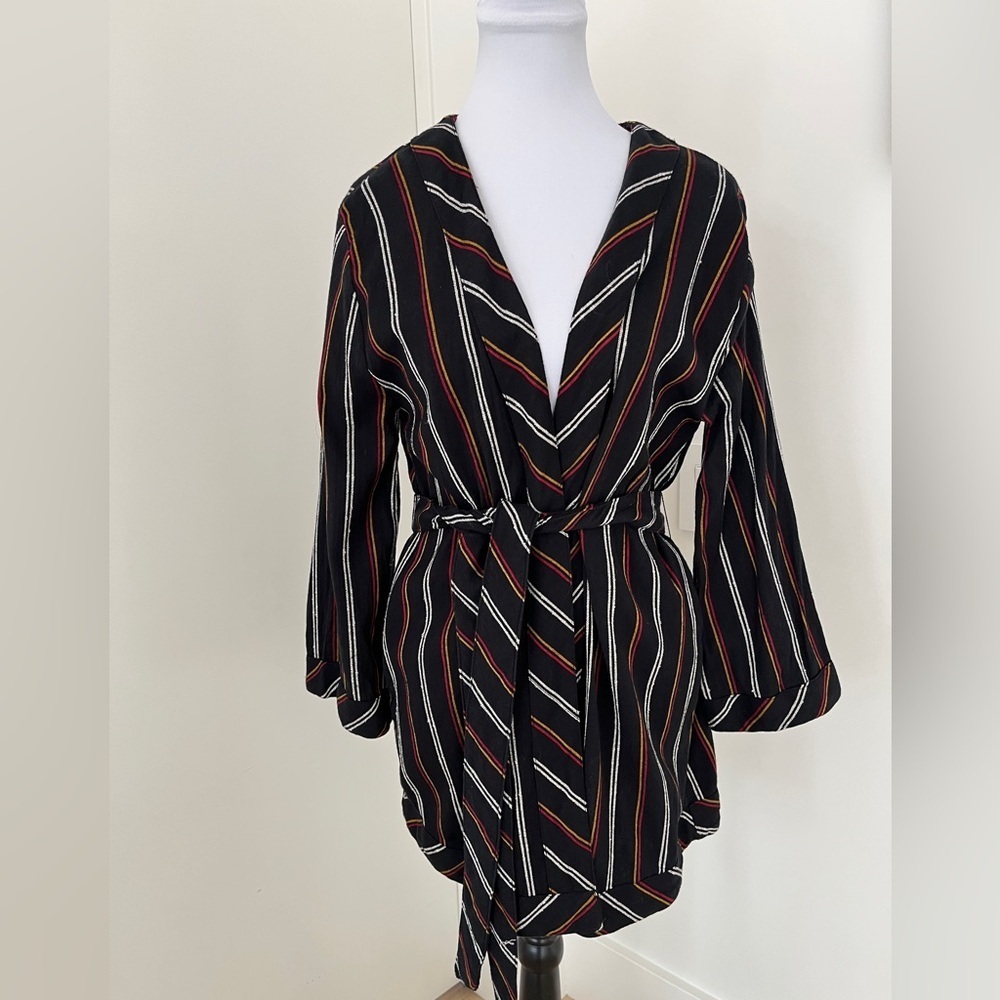 BILLABONG Secret Tells Belted Wrap Jacket Stripes Summer Lightweight Boho Chic